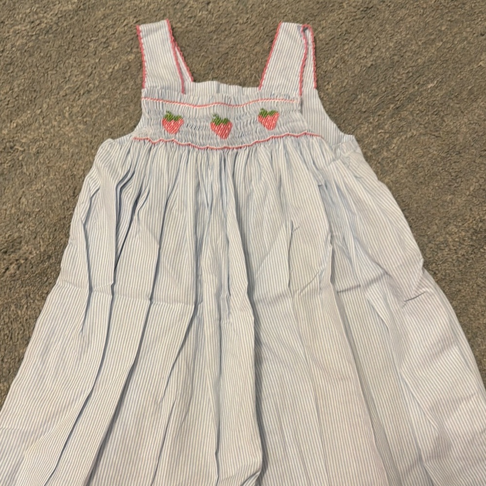 Striped Blue and Pink Embroidered Kids Dress